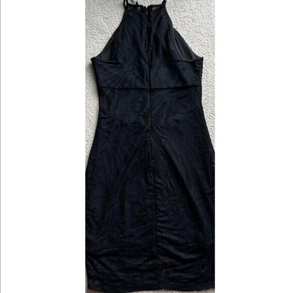 GUESS Black Lace Halter Bodycon Dress with Triangle Lace Detail - Picture 2 of 7